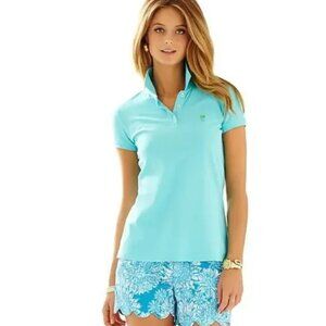 Lilly Pulitzer Aqua Polo Shirt with Palm Embroidery